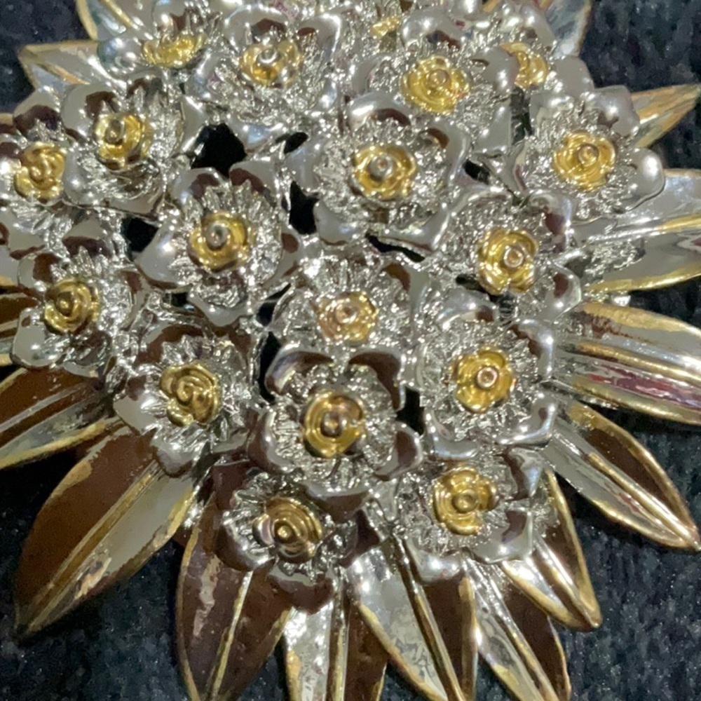 Vintage Brooch Floral Stamped PWC